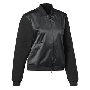 Adidas ID Sherpa Satin Bomber Jacket Black Womens Size Small Black DH8191